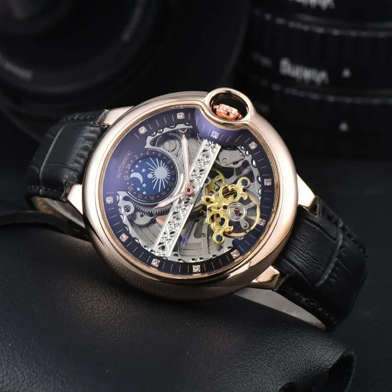 ​ ​ 2025 relógio automático de luxo masculino cristal safira esqueleto turbilhão 100m à prova dwaterproof água pulseira couro genuíno mecânico