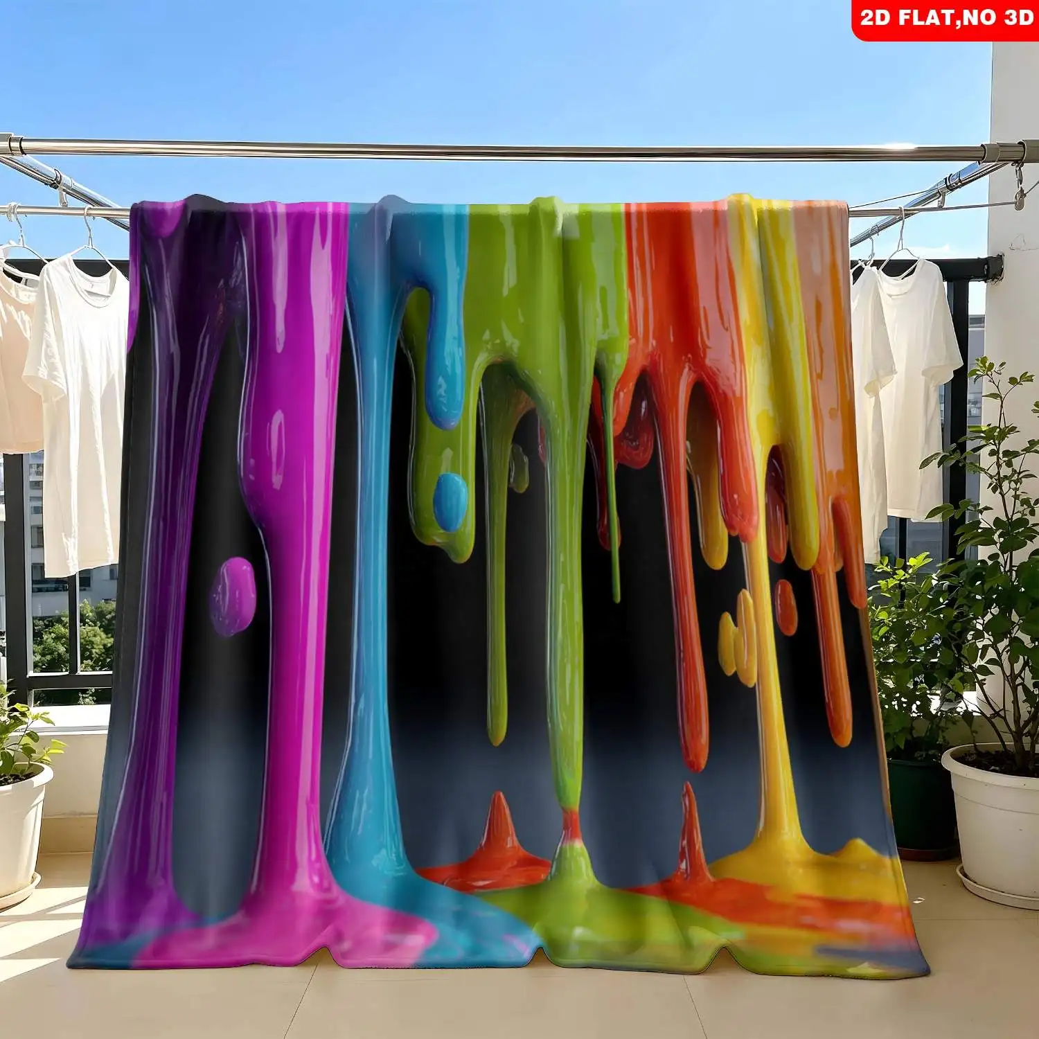 Vibrant Rainbow Slime Waterfall Abstract Printed Fleece Throw Blanket for Sofa Bedding Home Decor