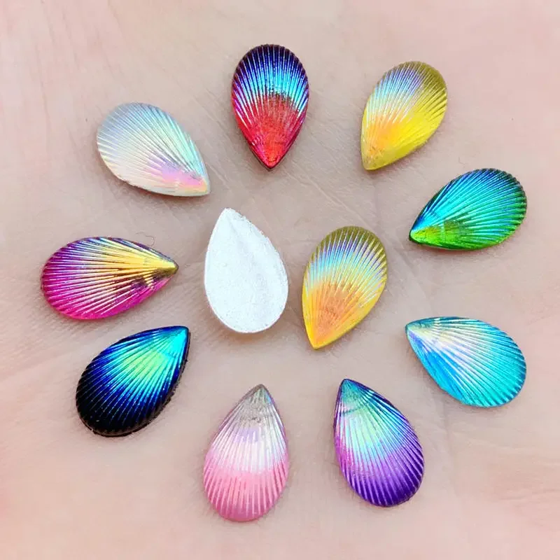 8*12mm Shell Tear drop shape AB Color Stick On rhinestone buttons Shiny Drop Resin rhinestone Crystals Stones Strass DIY 80pcs