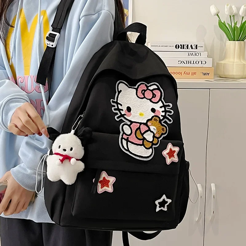 Sanrio Hello Kitty Kawaii Высококачественная школьная сумка большой емкости с милым сердечком для девочек, модный темпераментный простой студенческий рюкзак Джокер