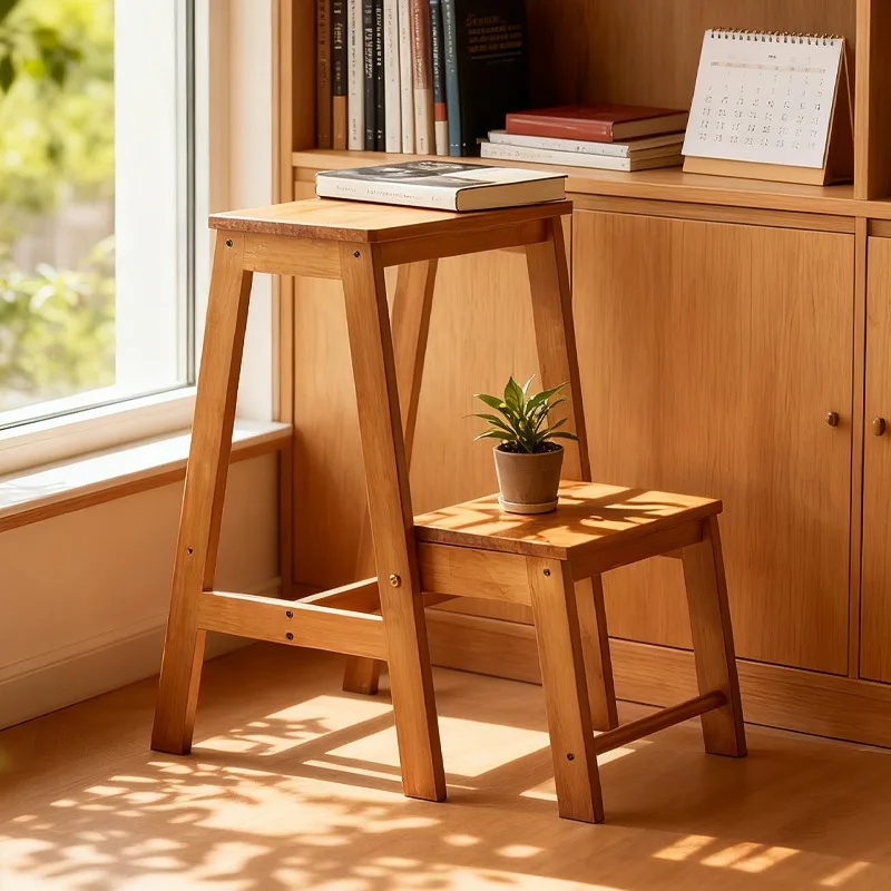 Multifunctional Stable Stools Solid Wooden Folding Climbing Ladder Thickened Three-step Ladder Stool Luxury Home Furniture