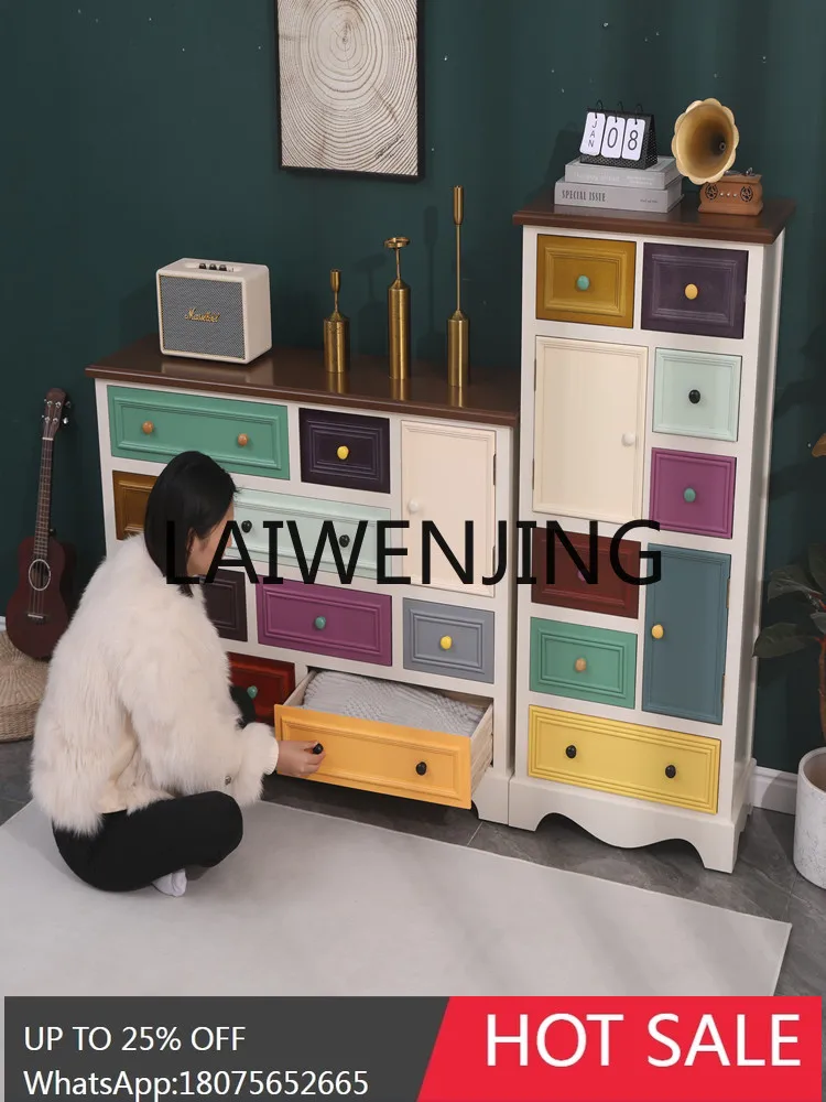LYY American Country  Wood Bedroom TV Chest of Drawers Modern Minimalist Multi-Functional Color Drawer Storage Chest of Drawers