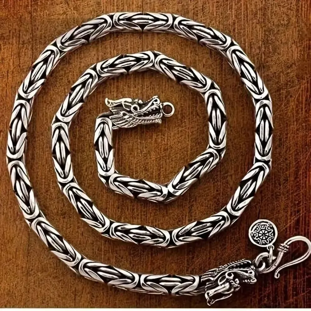 Noble fine Sterling Silver necklace Retro for men women classic 8MM rchain dragon 60cm Charm Fine jewelry wedding gift