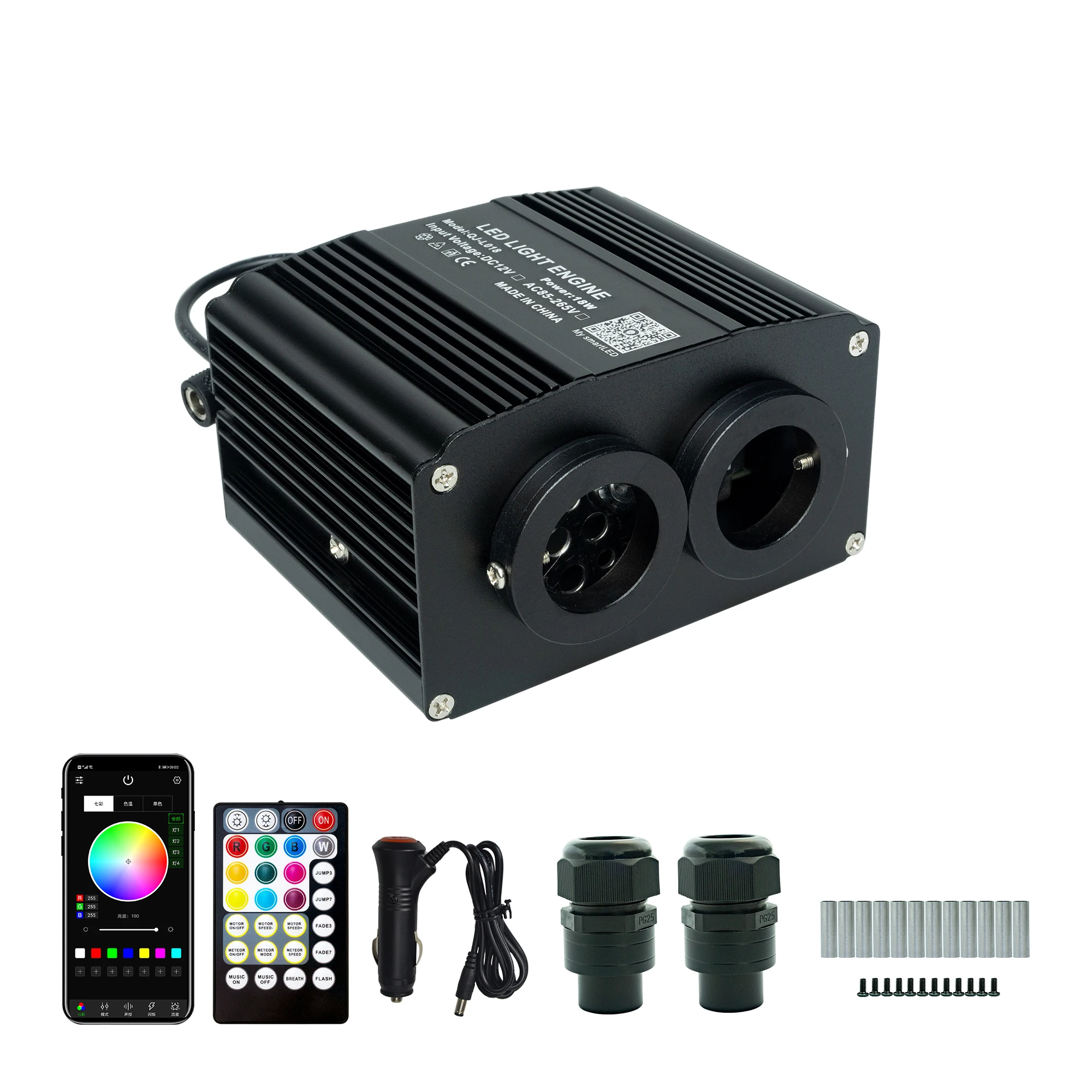 18W 2 Ports RGBW Twinkle&Meteor 2-in-1 Fiber Optic Light APP Control Starlight Headliner RGBW Music Activated White Shooting KIT