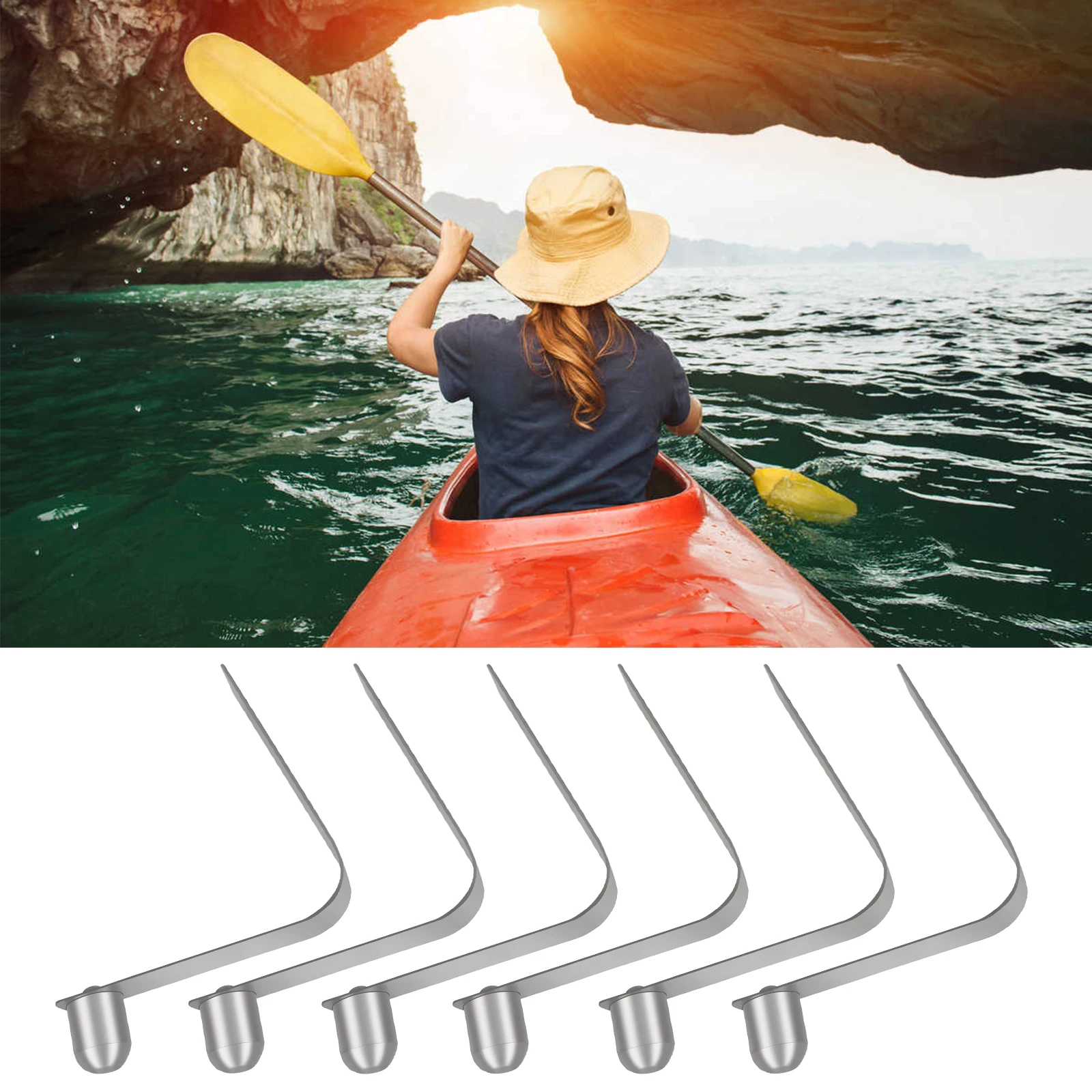 6 pezzi 8mm in acciaio inox Kayak Paddle Spring Clips Outdoor campeggio tenda da sole palo clip bottone a pressione Single End