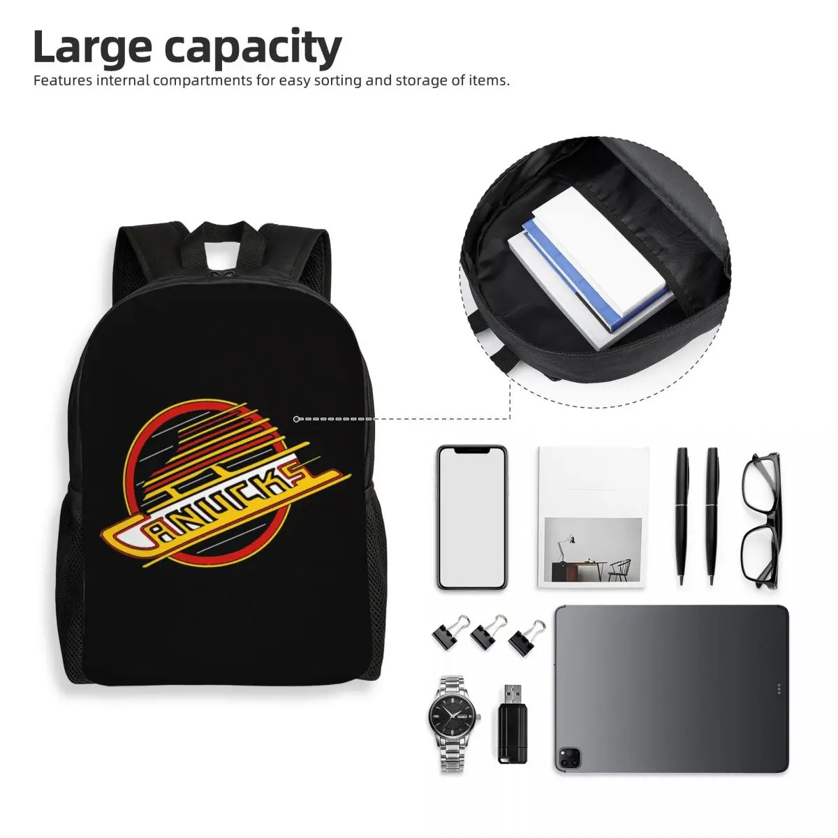 Vancouver Hockey Canucks Skate Backpack Student Boys Girls BookBag School Bag Laptop Shoulder Bags