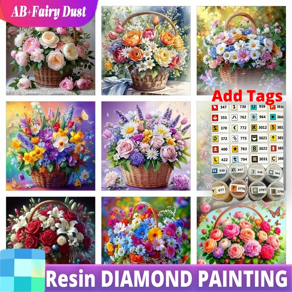 

Набор для алмазной вышивки Resin Fairy Dust AB: Розы, пионы, цветочные корзины, мозаика, маргаритки, цветочные узоры, декор для дома, стразы, полные комплекты картин