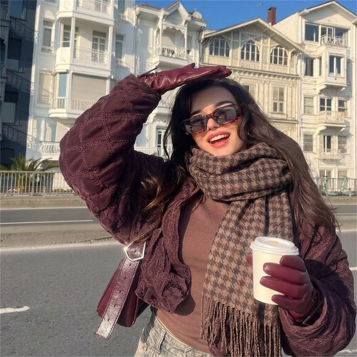 Classic Houndstooth Faux Cashmere Scarf Women Tassel Shawl Soft Warm Neck Wrap Autumn Winter Casual Streetwear Fashion Accessory