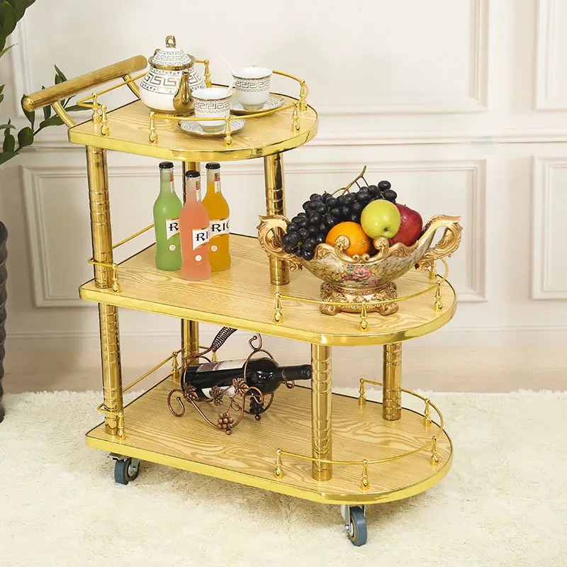 Hotel High-end Wine Trolley Three-layer Food Delivery Trolley Hand Push Dessert Cart Tea Cart KTV Birthday Cake Trolley