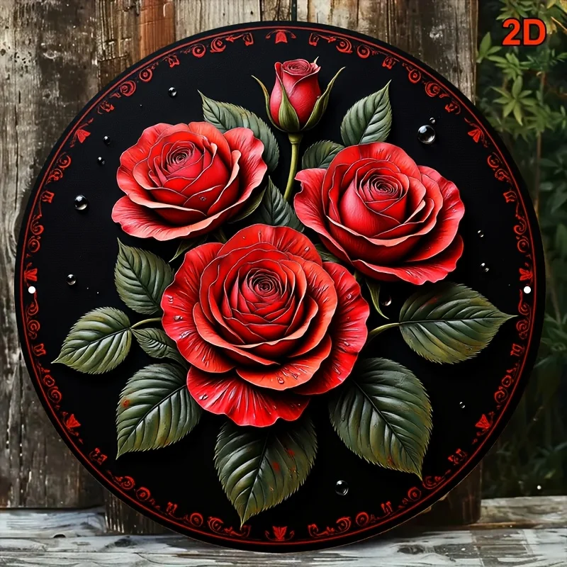 2D Metal Sign, Vintage Red Rose Bouquet Metal Tin Sign, 3D Red Roses Wall Decor for Bar Cafe Restaurant Bedroom Living Room