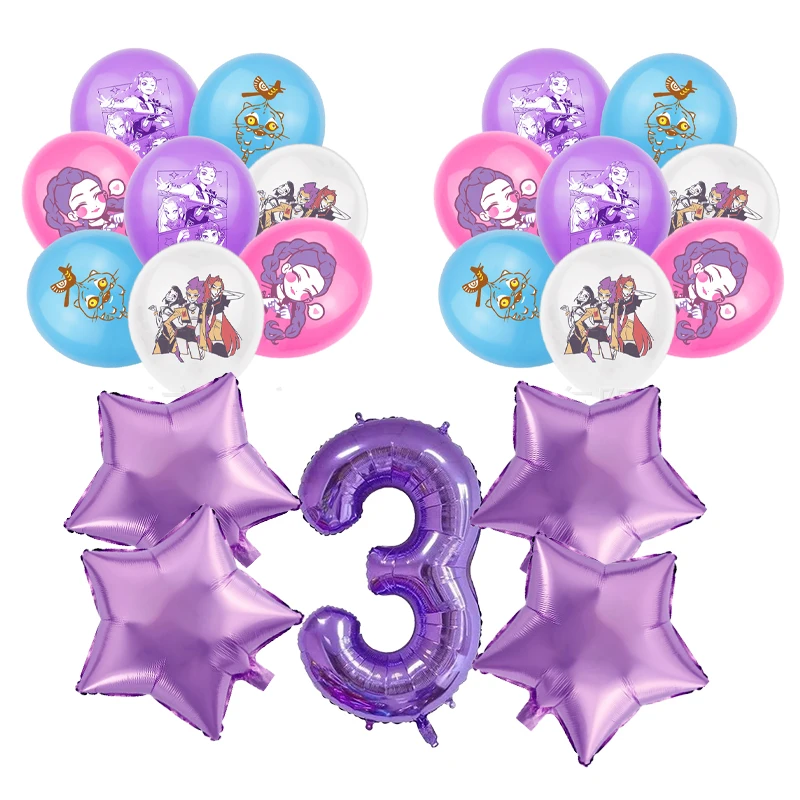 Kpop Demon Hunters Dekorasi Ulang Tahun Anak-anak Spanduk Kawaii Hiasan Atas Kue Ornamen Latar Belakang Set Balon Angka Hadiah Perlengkapan Pesta