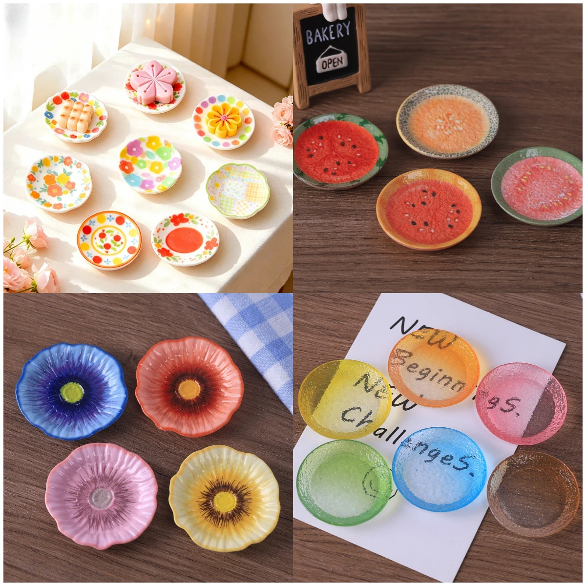 100pcs Kawaii Mini Simulation 3D Flower Plate Food Play DIY Decorative for Keychain Desktop Oranment Dollhouse Accessories