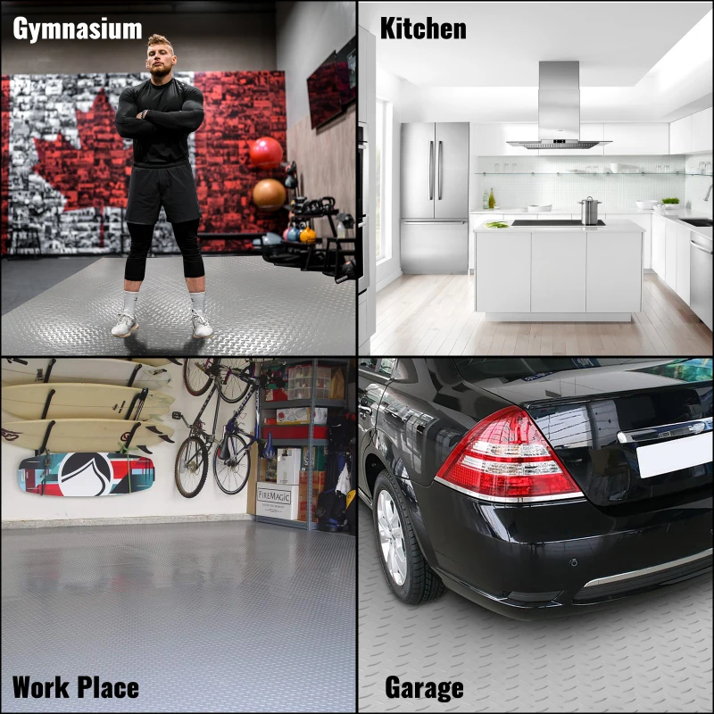 Garage Floor Mat 4.9x13ft Vinyl Garage Flooring Roll Anti-Slide Diamond Texture Silver Garage Mats for Under Car 63.7sqft Covering Space DIY PVC Garage Floor Mat for Gyms Boats Car Trailer - view 3