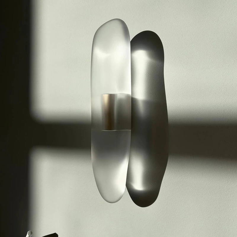 Italian Minimalist Stainless Steel LED Wall Lamps Oval Transparent Resin Living Room Bedroom Corridor Restaurant Indoor Sconces