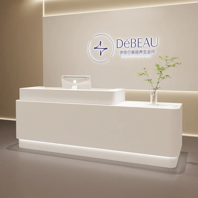 

Simple beauty salon health club reception desk bar clothing store paint counter checkout page modern company front desk