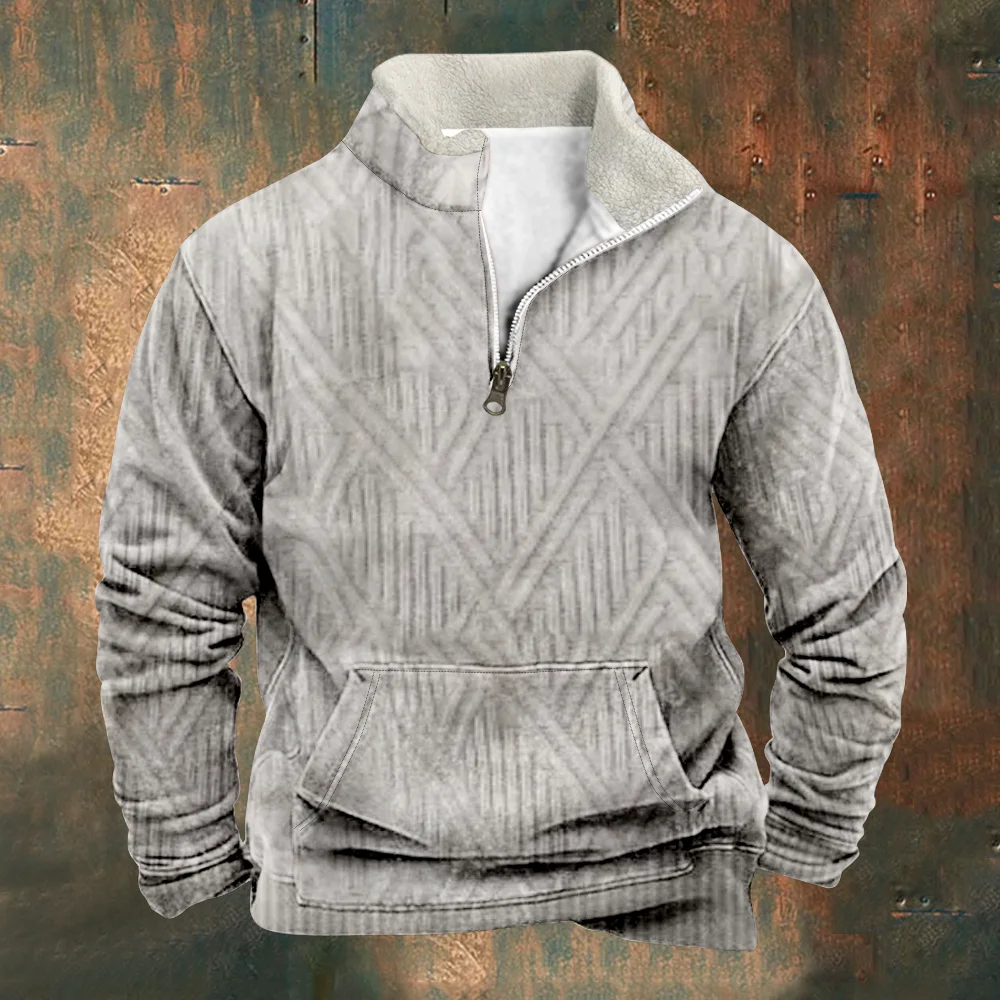 

Patchwork Men's Sweatshirt Stripes Print Long Sleeve Stand Collar Zipper Casual Pullovers