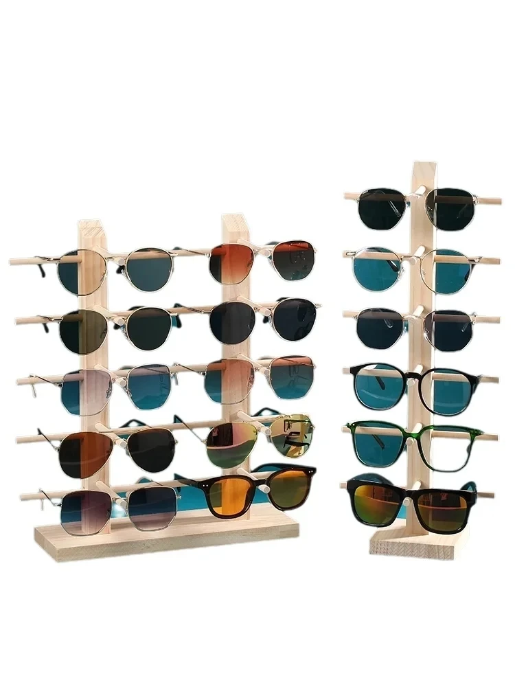 Wooden Eyeglass Storage Rack Household Sunglasses Glasses Display Rack Organizer Perforation-free Multi-functional Desktop