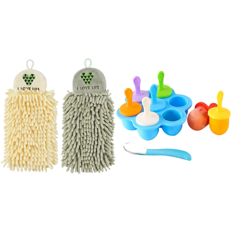 

2Pcs Chenille Hand Face Wipe Towels Bathroom & 1Pcs Silicone Popsicle Mold, Ice Molds Maker Storage Container