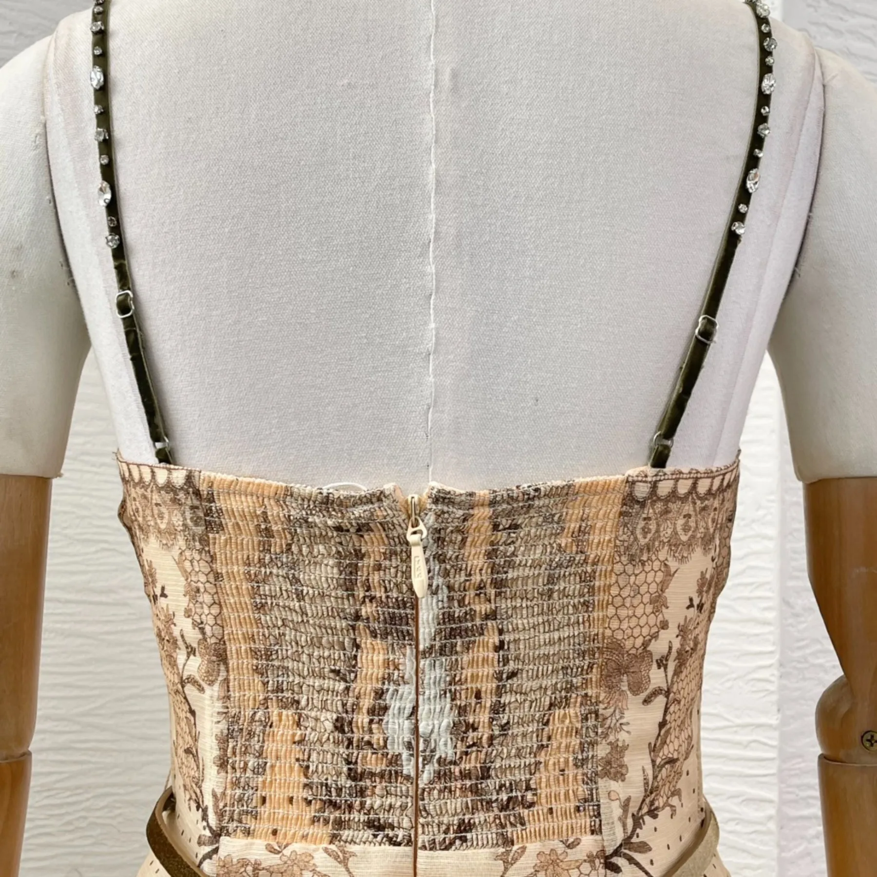 Brown Floral Print Sleeveless Pleat Ruched Cut Out Backless Midi Dress