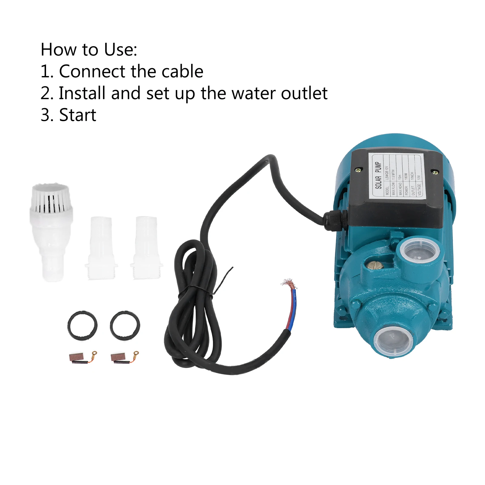 

DC Flow Pump Water Pump Unipolar Impeller Motor Horizontal Single Suction Irrigation Tool 15m 180W DC12V