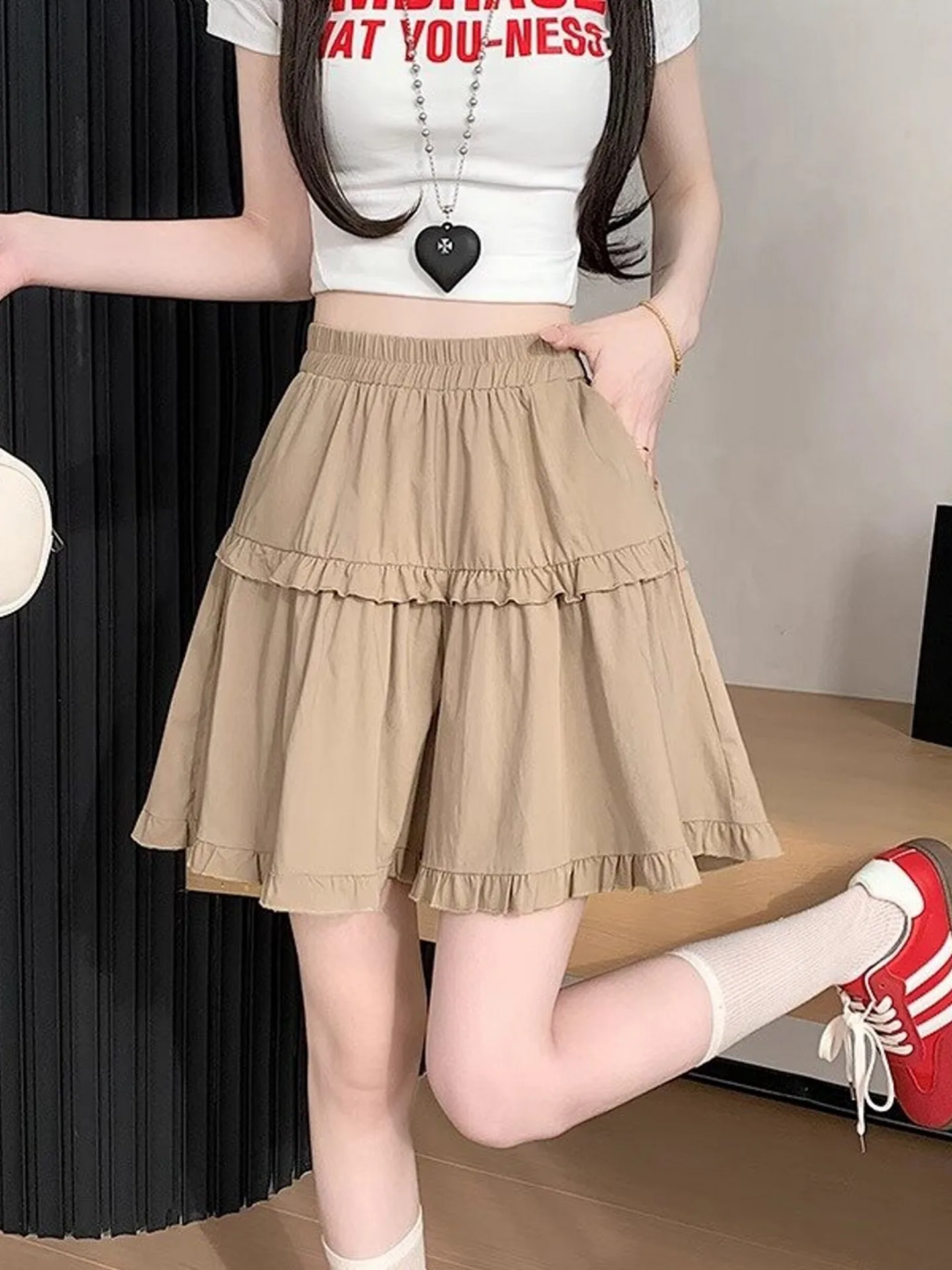 High Waist Wide Leg Short Pants Women's Summer Thin Ice Silk Loose Five-Quarter Sports Casual Workwear Skirt Pants