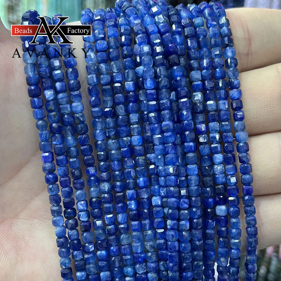 

Natural Crystal Kyanite Stone Handmade Faceted Cube Loose Beads For DIY Jewelry Making Bracelet Necklace 15“ 3mm