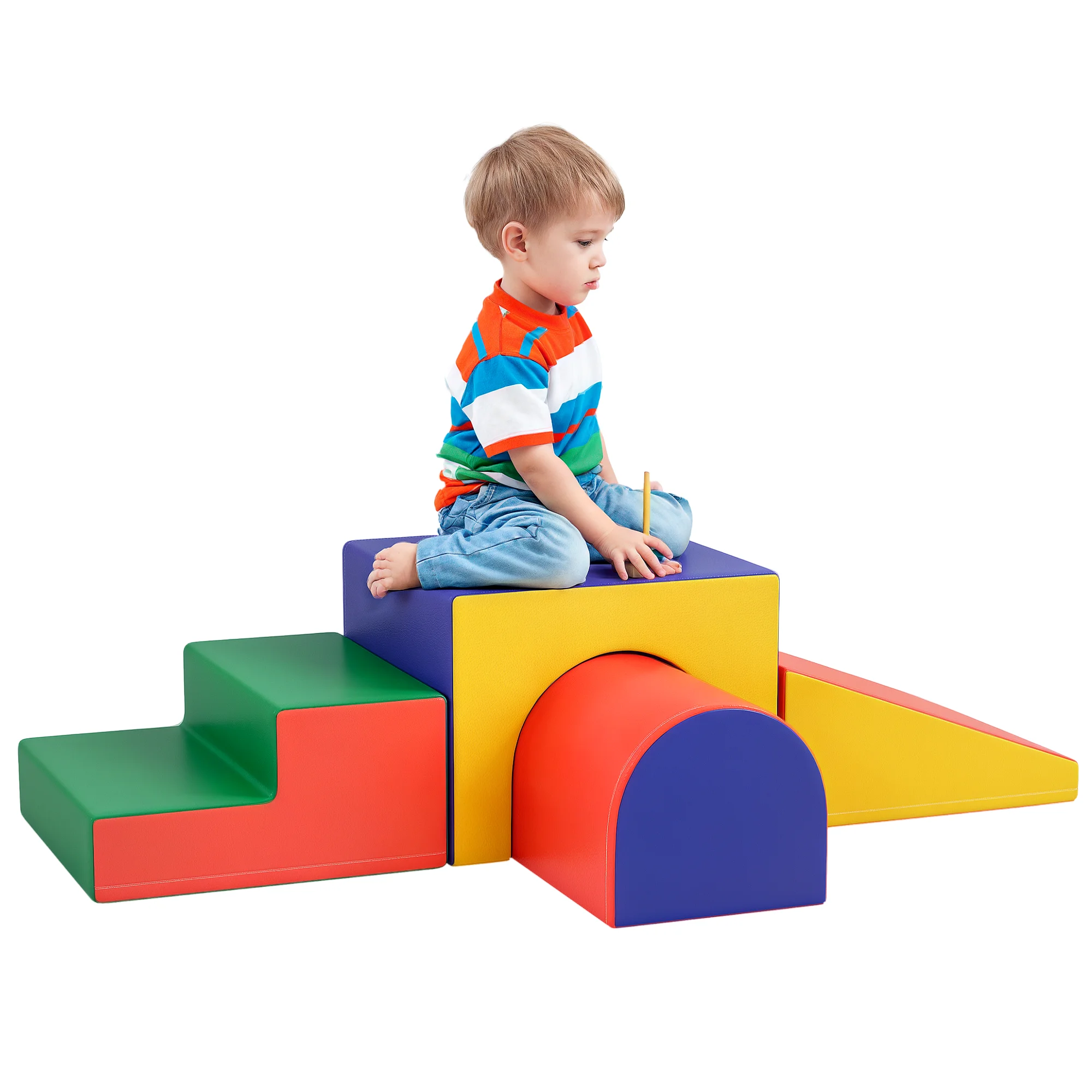 HOMCOM Juego de 4 Bloques Psicomotricidad para Niños de 1-3 Años Tapizado en PU 150x50x39 cm Multicolor
