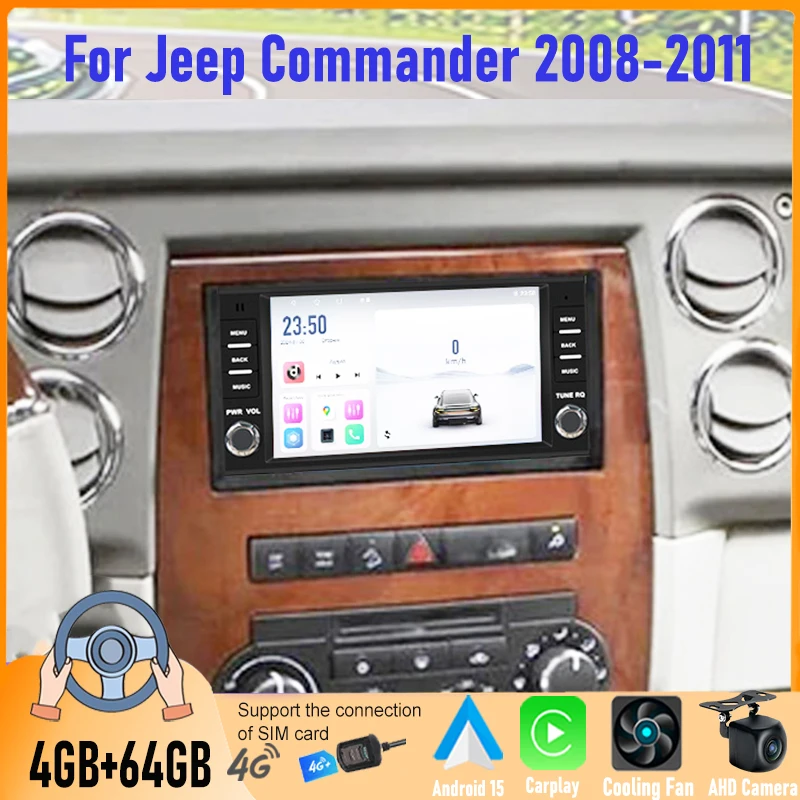 7'' Android 15 Car Stereo 4+64GB For Jeep Commander 2008-2011 CarPlay Android Auto GPS Navi WiFi BT Touch Screen FM Canbus