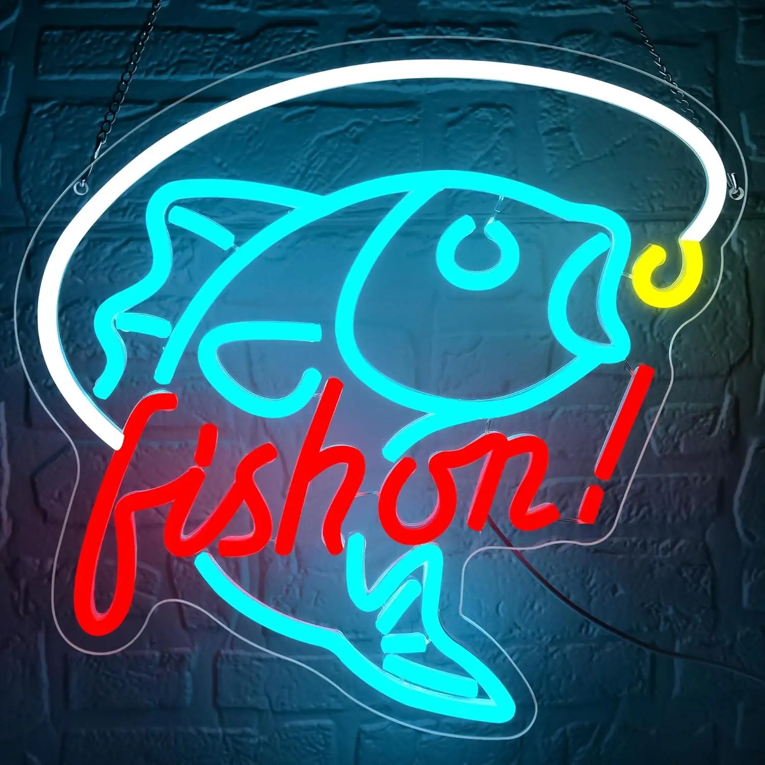 

Fish On Neon Sign Go Fishing LED Lights for Fishing Shop Bedroom Man Cave Yacht Fisher Club Room Decor Men Gifts Night Light