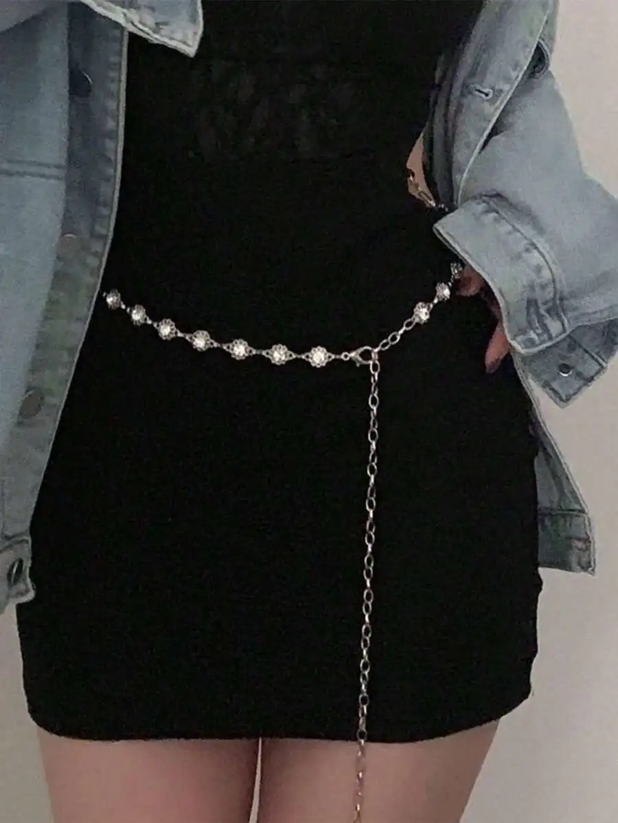 

Women Zinc Alloy Flower Inlaid Waist Chain For Party Summer Autumn Halloween