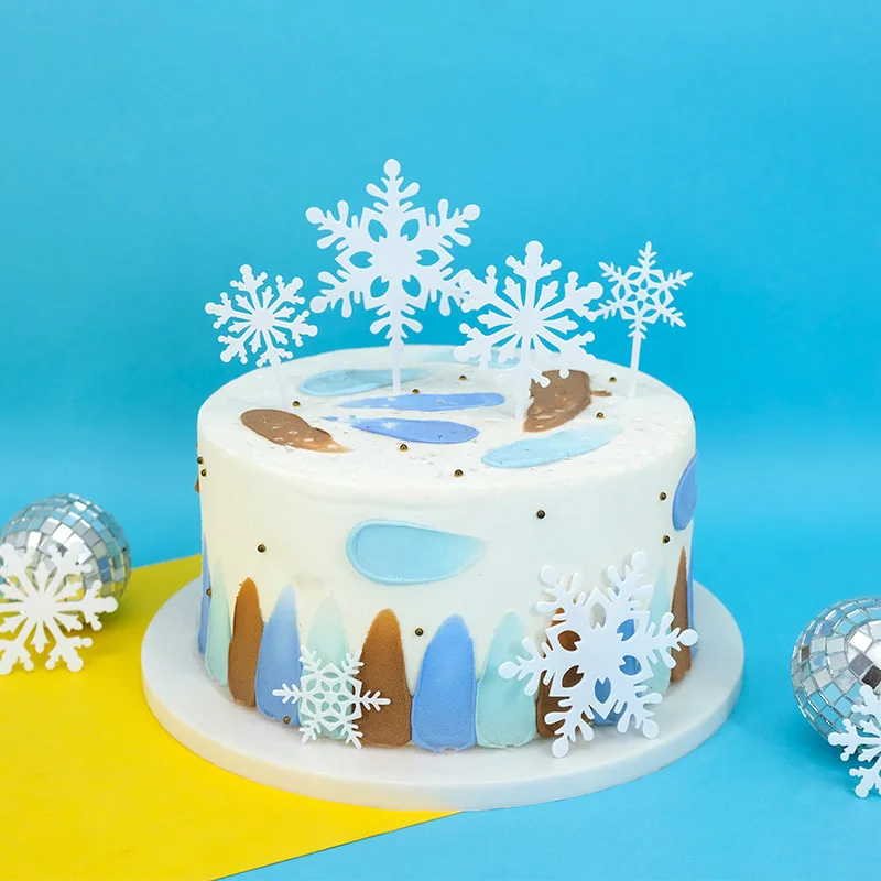 Glitter Ice Snowflake Castle Happy Birthday Cake Topper Acrylic Xmas Tree Cupcake Toppers Cake Decoration Winter wedding Party