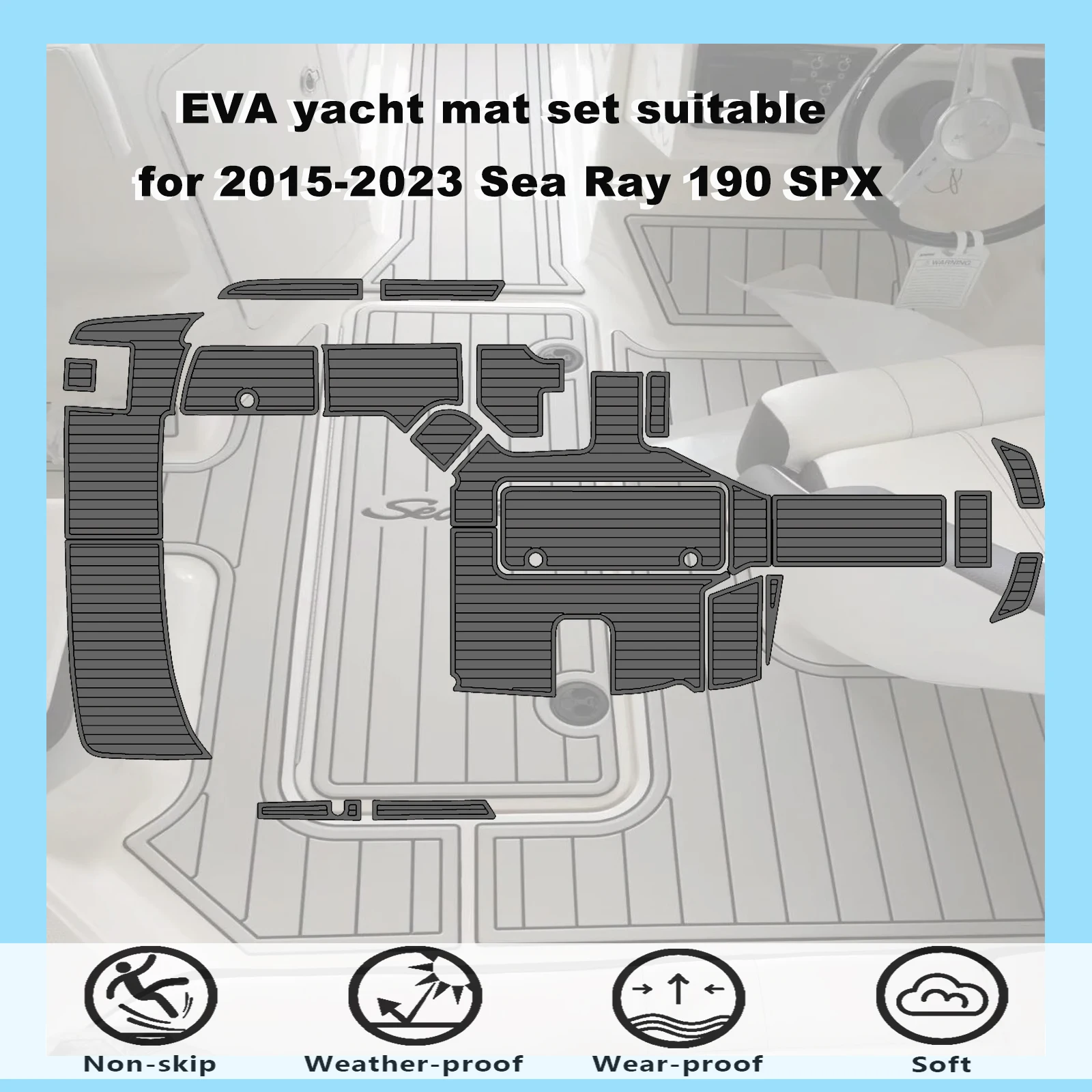 

Морской ковер из пенопласта EVA, самоклеящийся морской напольный коврик в полоску, полный коврик для яхты, подходит для Sea Ray 190 SPX 2015-2023 гг.