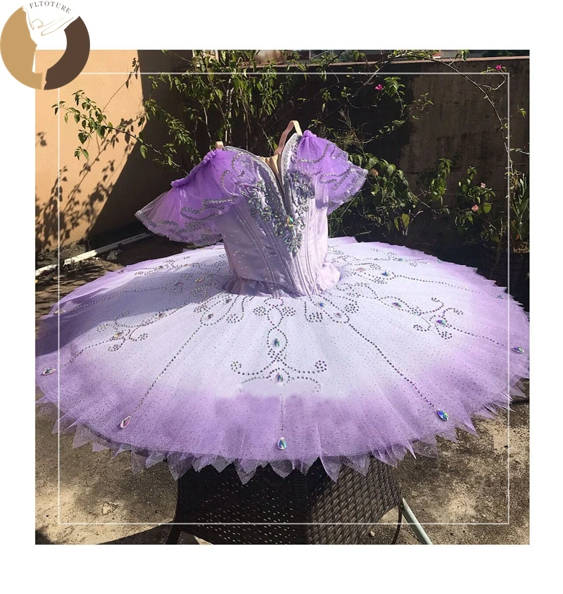 FLTOTURE  12 Layers  Separately  dyed ombre Professional Lilac Platter Tutu Ballet Variation Sugar Plum Fairy Stage Costume 4011