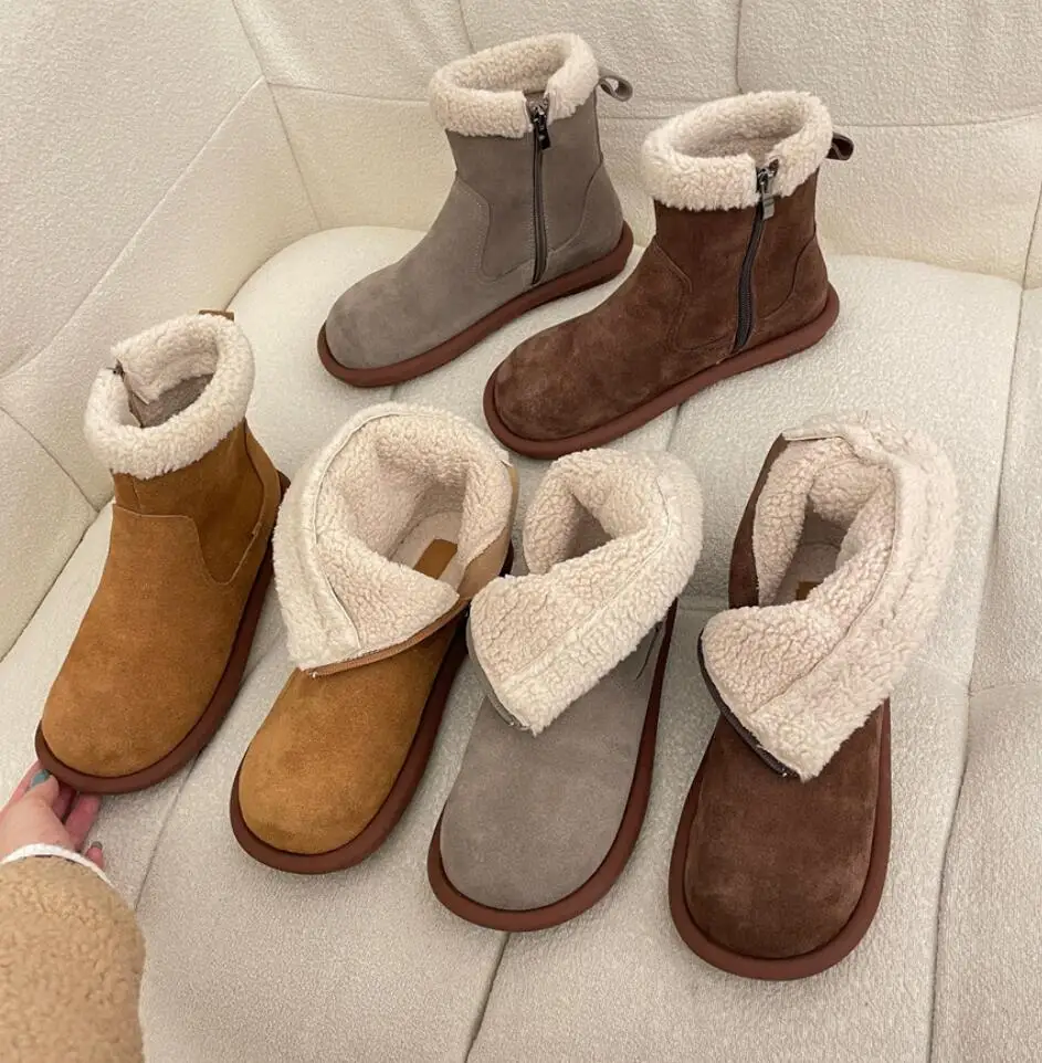 Winter Boots Lamb Wool Women\'s Snow Boots Warm Fur Shoes Women Winter Outdoors Faux Suede Short Boots Wear Non-slip Shoes Mujer