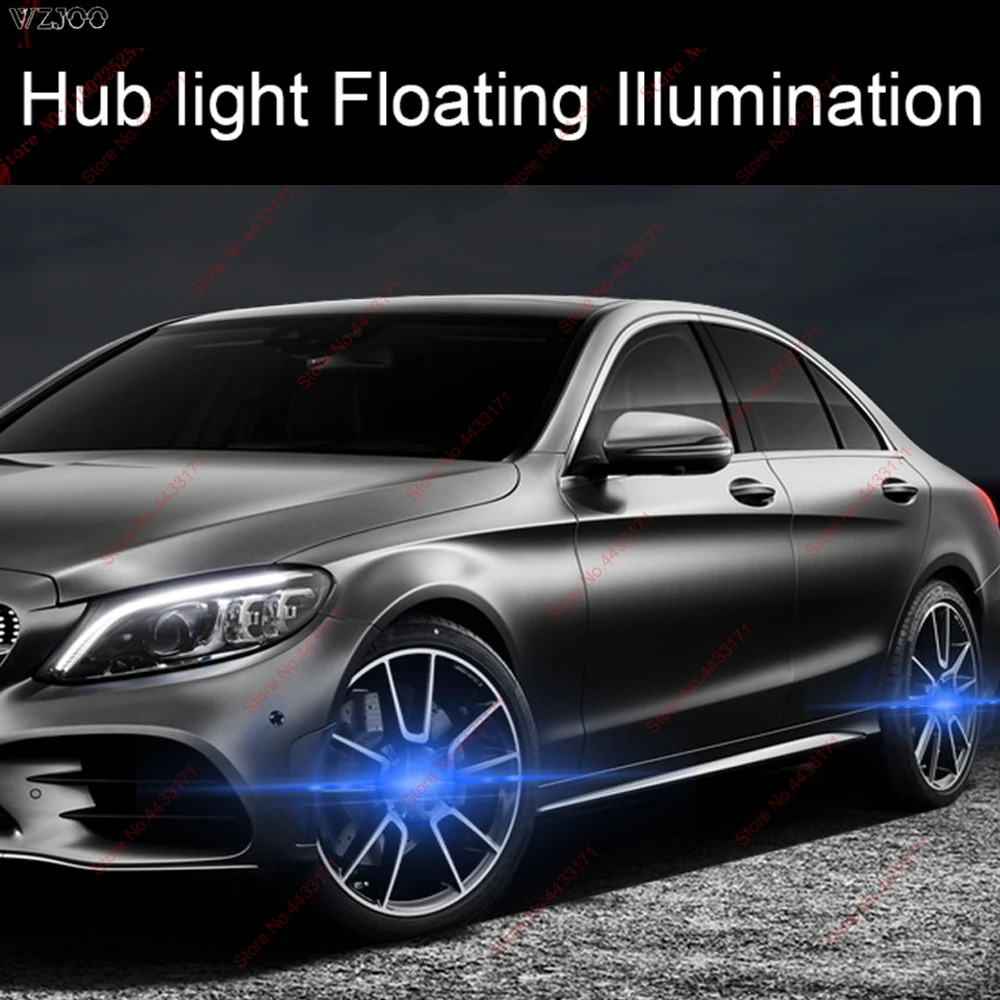 4pcs Floating LED Illuminated Hub Light Car Wheel Center Caps Light Fit for E90 E30 F30 w206w204 w203 w205 w221 w177 w176 w213