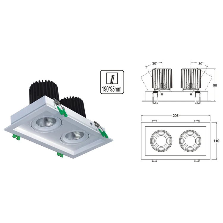 Professional Architectural Hotel Double Head Deep Recessed Anti-glare 2-Light LED Downlight