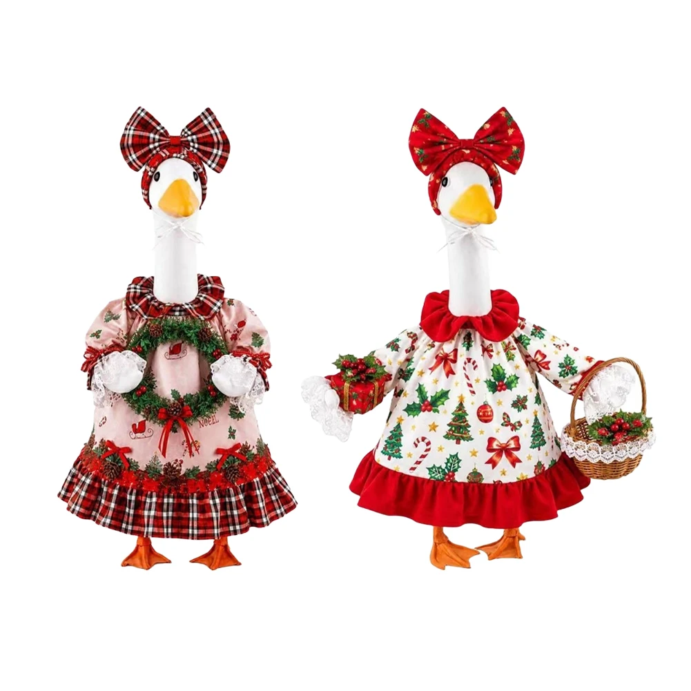 Red Buffalo Plaid Christmas Goose Costume Set With Headband And Wreath For 23 Inch Statue Yard Porch Holiday Decoration