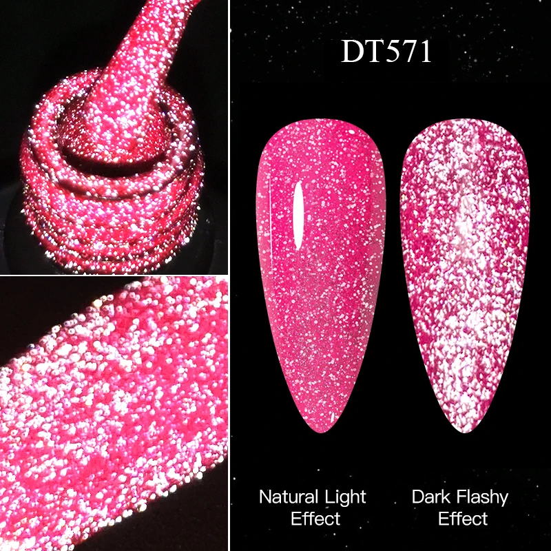 MEET ACROSS 7ml Smalto per unghie gel riflettente fluorescente Glitter Sparkly Neon Semi permanente UV LED Gel Nail Art Vernice per manicure