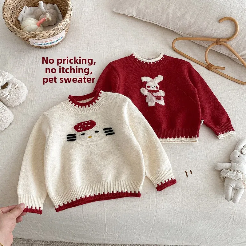 Girl's Cartoon Sweater 2025 New Winter Baby Style Jacquard Little Rabbit Knitted Sweater Children's Korean Version Hoodie