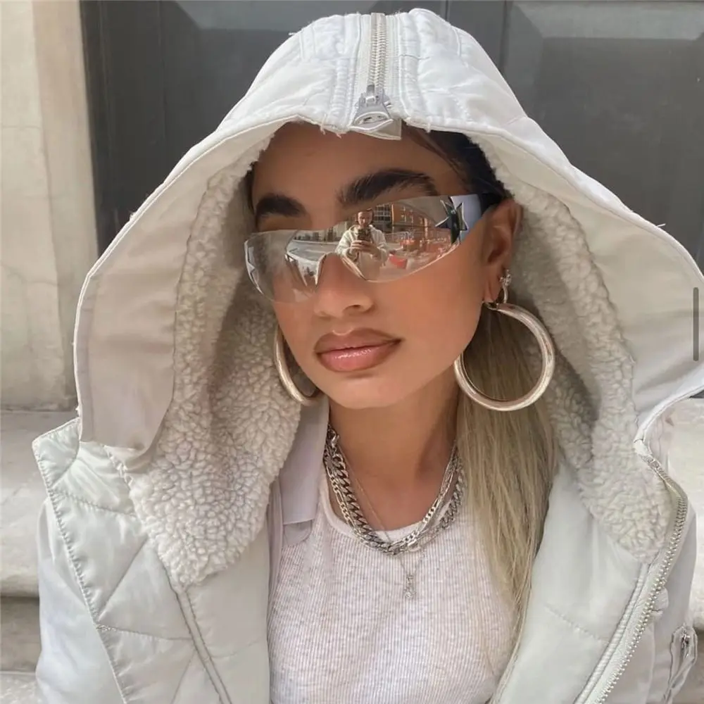 2000'S Oversized Punk Goggle Rimless Wrap Around Y2K Sunglasses for Women Men Sports Sun Glasses Shades