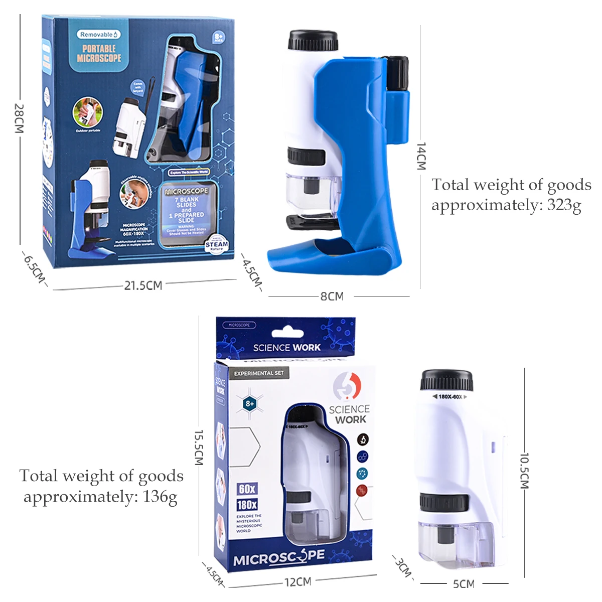Zabawki z mikroskopem ręcznym, zestaw mini mikroskopu dla dzieci z podświetleniem LED, powiększenie 60X-180X, prezenty dla studentów nauk