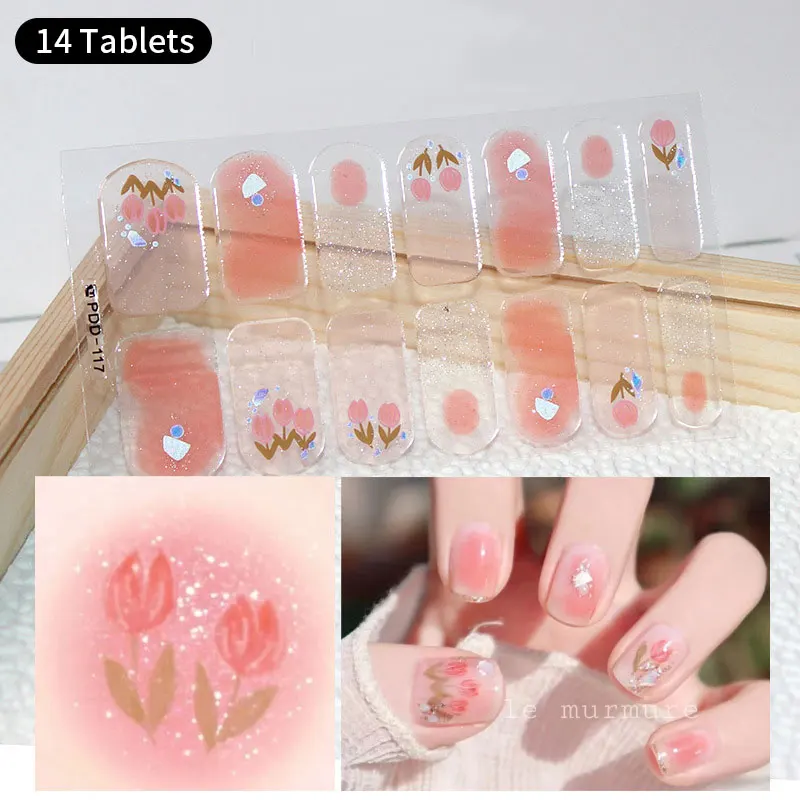 DIY Baking-free Nail Stickers Long-Lasting Solid Color Fresh Flowers Christmas Autumn Nail Strips Patch Slider Full Cover Decal