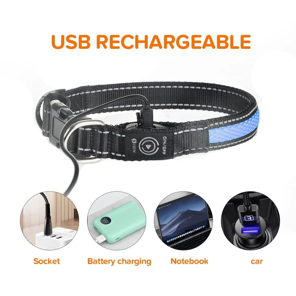 USB LED متوهجة طوق بكلاب قابل للتعديل وامض إعادة شحن مضيئة طوق بكلاب ليلة السلامة الحيوانات الأليفة قلادة توهج طوق للكلاب