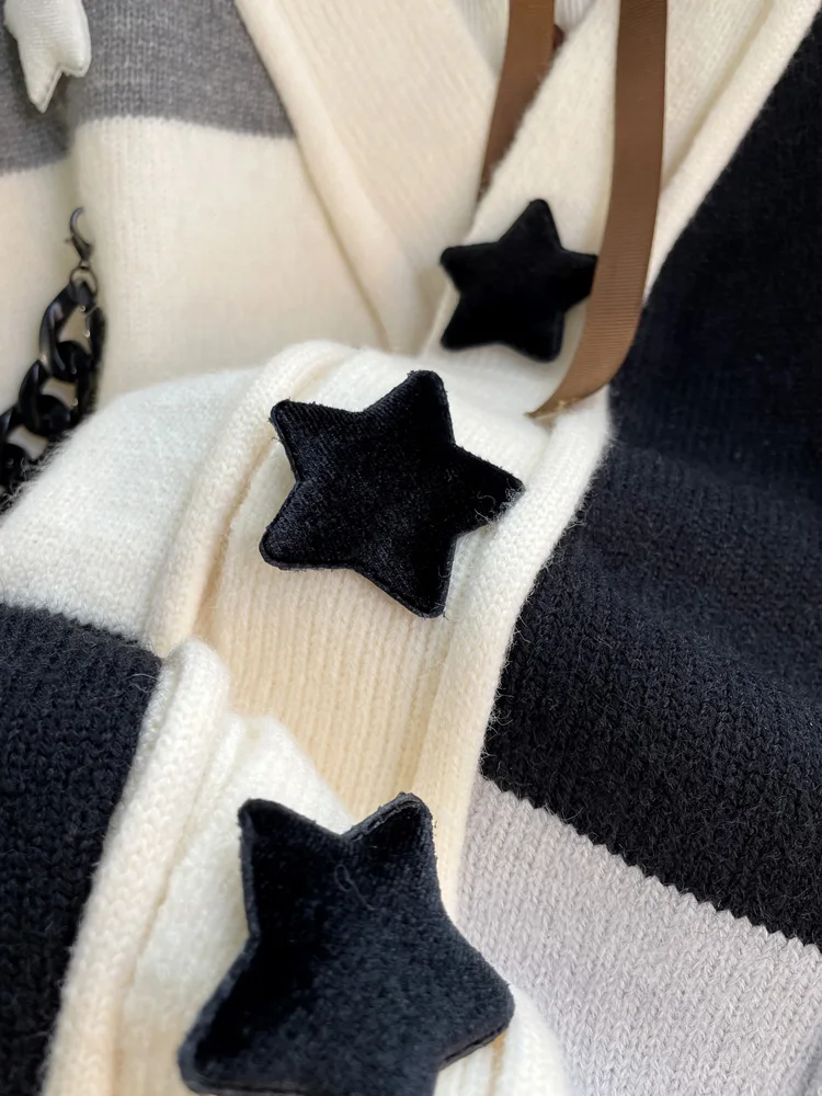 Veste Cardigan de Style ample et paresseux pour femmes, automne et hiver, manteau d'épissure d'étoiles, pulls tricotés doux et collants, haut