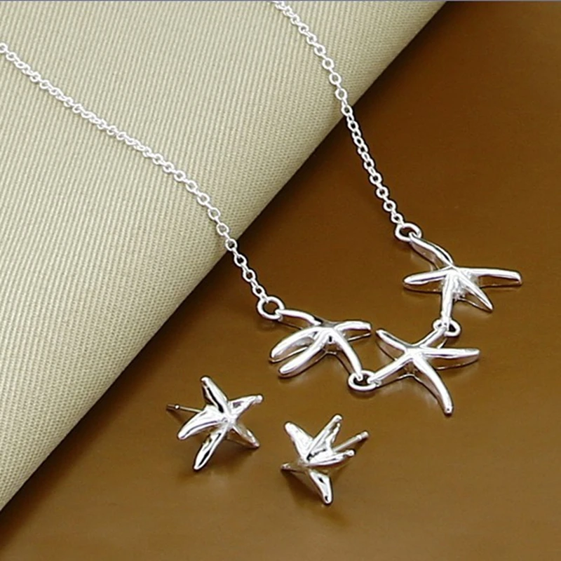 925 Sterling Silver Love Shape Necklace Ring & Ear Stud Set