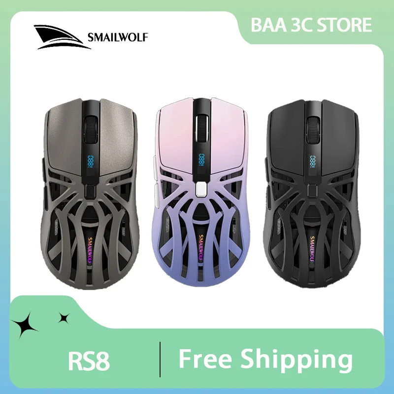 

SMAILWOLF RS8 Wireless Mouse Tri Mode Bluetooth Digital Screen Long Endurance Customization Light Weight E-sports Gaming Mouse