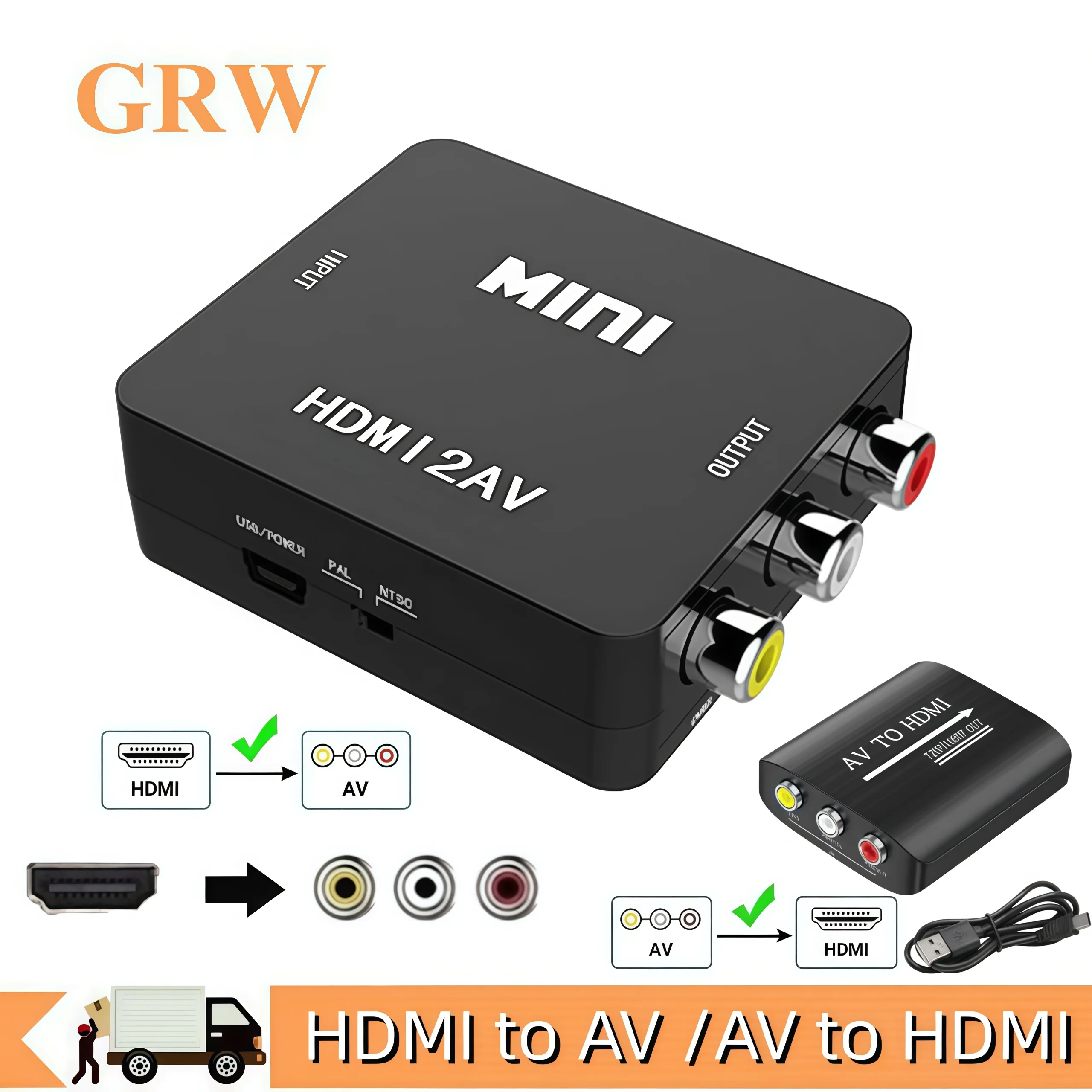 HDMI-compatible to AV RCA CVSB L/R Video Scaler Adapter 1080P Composite Converter AV to HDMI With USB Cable Video Converter Box