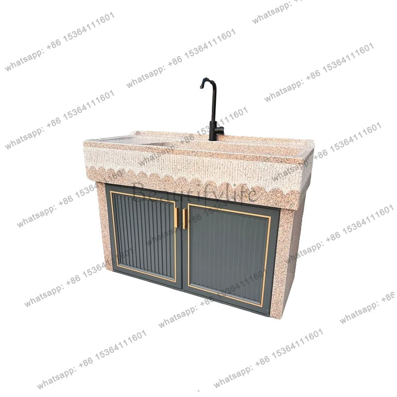 Courtyard granite laundry pool with washboard, whole stone marble integrated