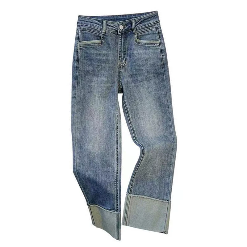 

Smoke Tube Pants for Women in the Spring and Autumn of 2025, Retro Rolled Edge Straight Leg Jeans, Baggy Pants