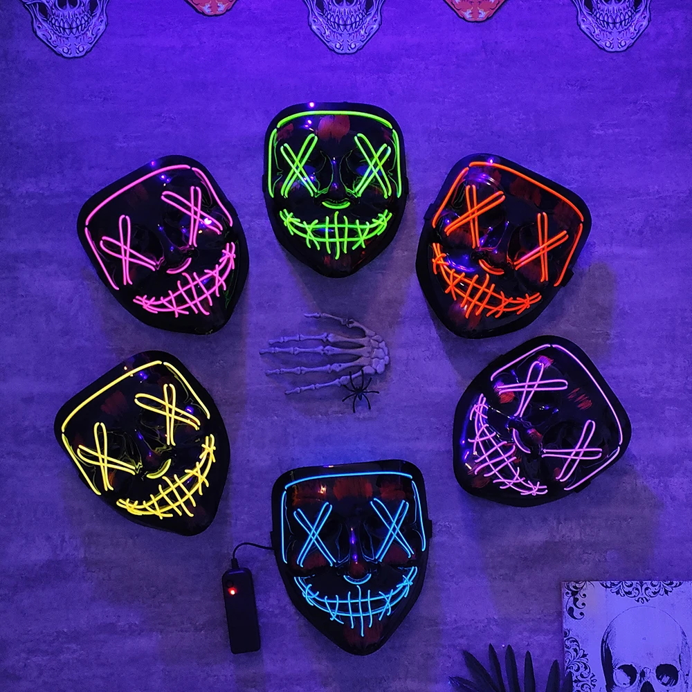 Halloween Neon Mask Mixed Led Color Light Masquerade Party Horror Masks Birthday Wedding Funny Cosplay Costume Supplies